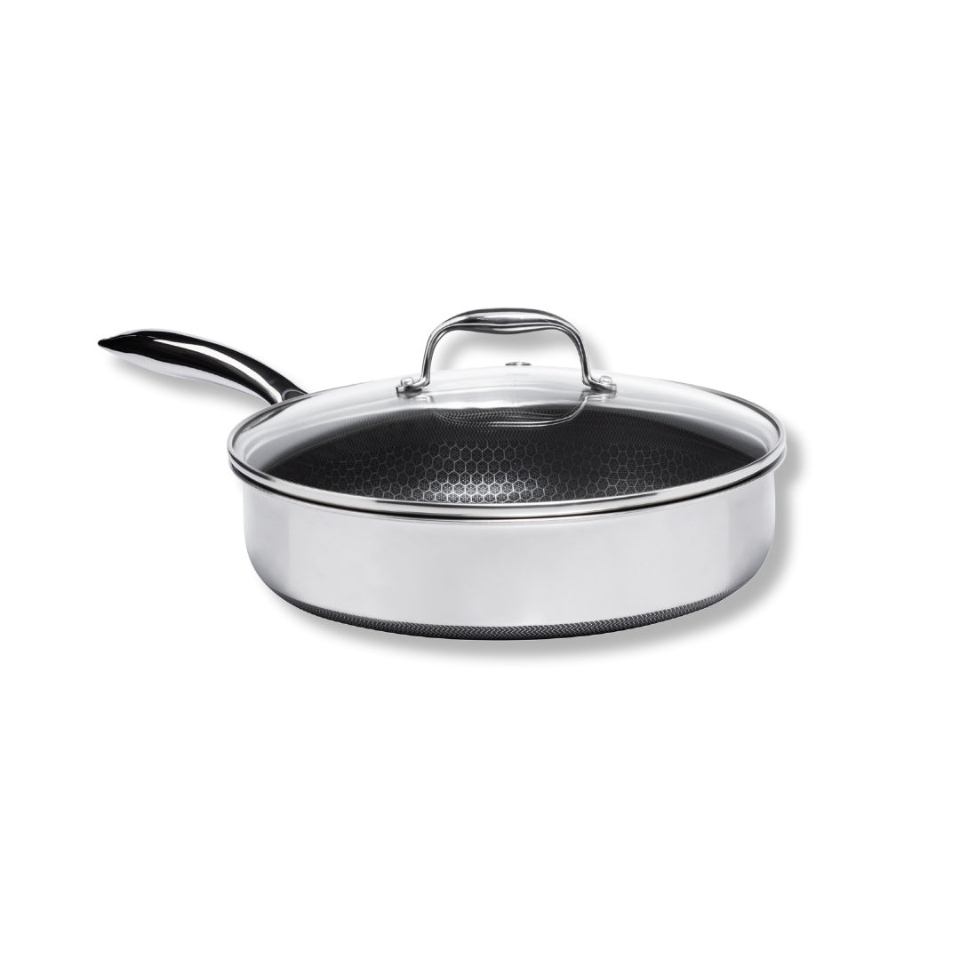 Frigideira Reta Em Aço Inox 28cm 5,45L Com tampa Oxford Hive-3350